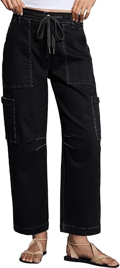 Dokotoo Jeans for Women Casual High Waisted Straight Wide Leg Pants Loose Cargo Denim Pants with ... | Amazon (US)