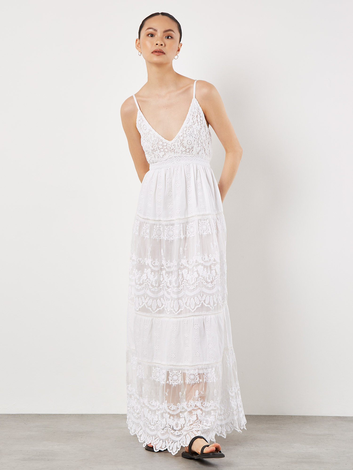 Embroidered Mesh Tiered Maxi Dress | Apricot Clothing | Apricot (UK)