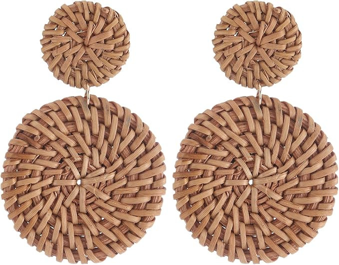 Ladies Handmade Rattan Earrings - Tassel A Type Straw Wicker Earrings Bohemian Geometry Earrings ... | Amazon (US)