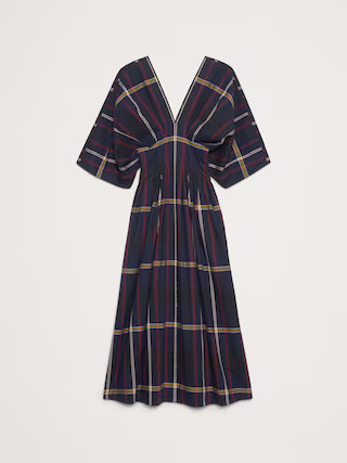 Plaid Pleated Cotton Maxi Dress | Banana Republic (US)