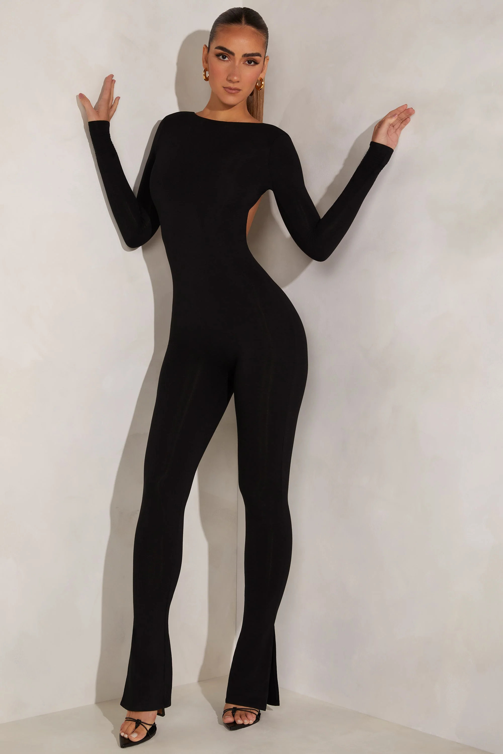 High Neck Open Back Jumpsuit in Black | Oh Polly