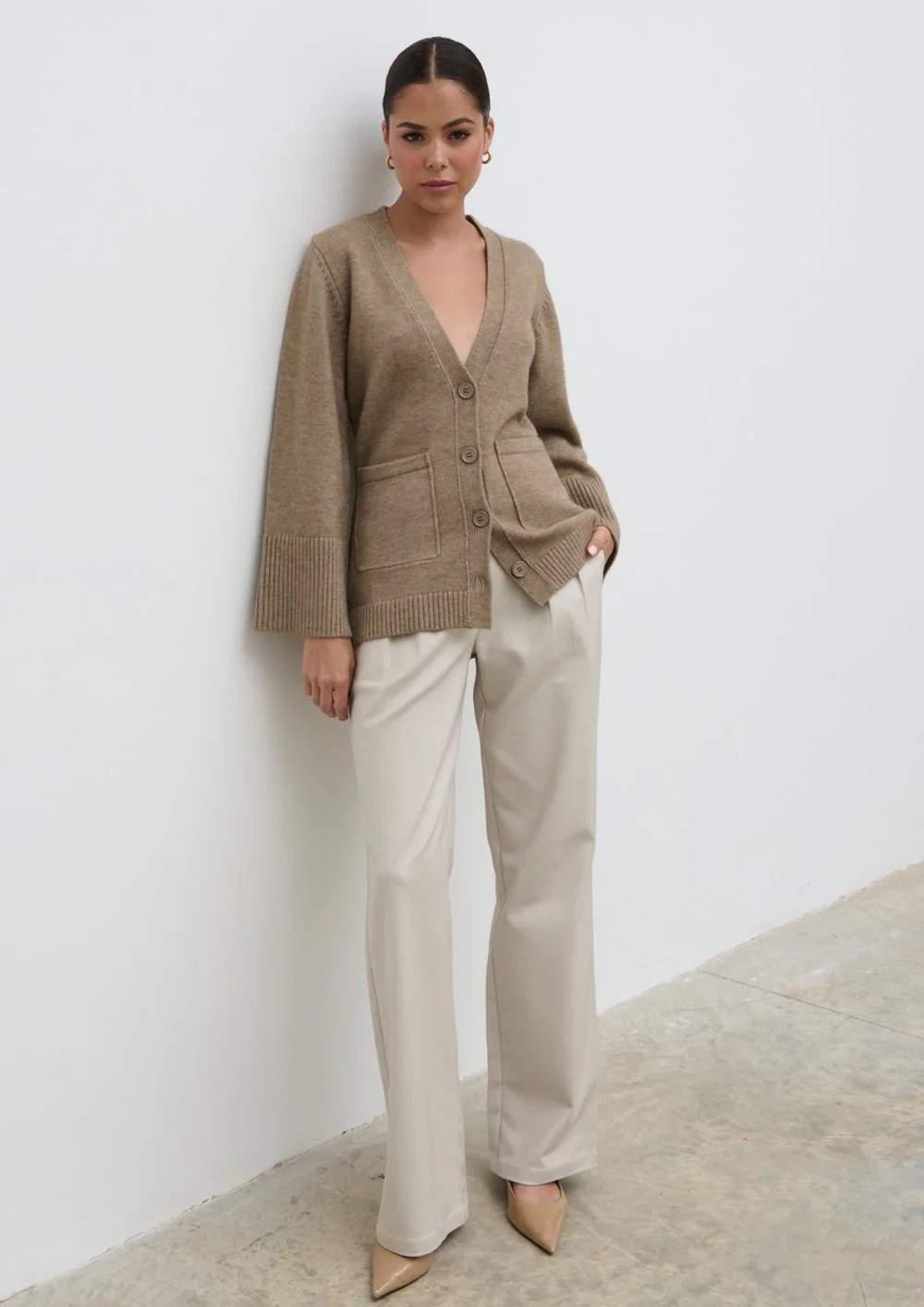 Autumn Knit Cardigan - Dark Beige | Pretty Lavish (UK)