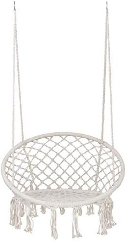 SUPER DEAL Macrame Hanging Chair Swing Chair with Tassels - Bohemian Style Cotton Rope Mesh Hammo... | Amazon (US)