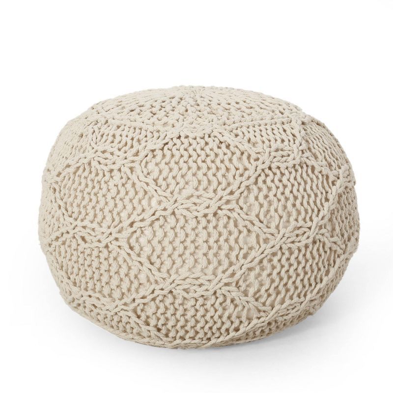 Morven Modern Knitted Cotton Round Pouf - Christopher Knight Home | Target