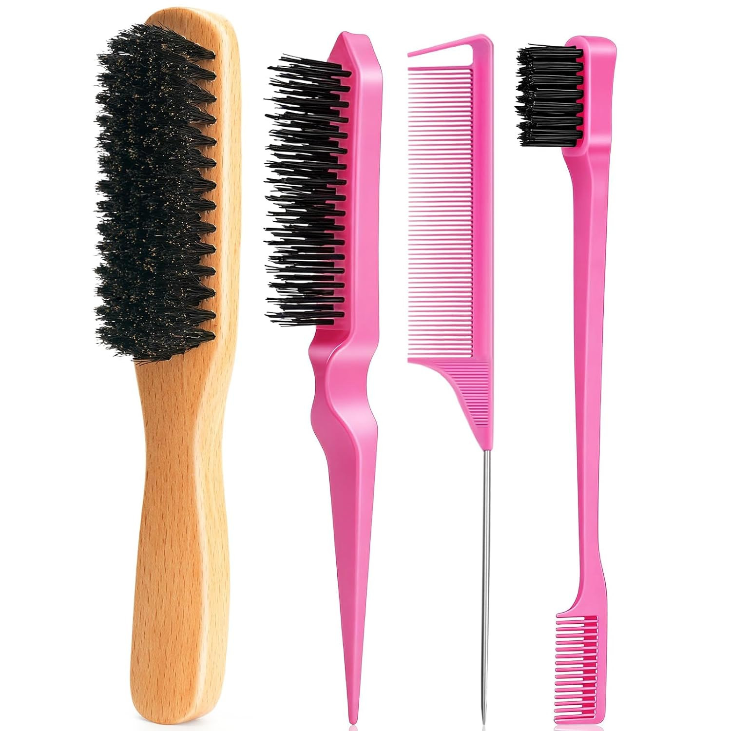 Boar Bristle Slick Back Hair Brush for Smooth Flyaways, Frizz, Sleek Ponytail, Buns and Edge Baby... | Amazon (US)