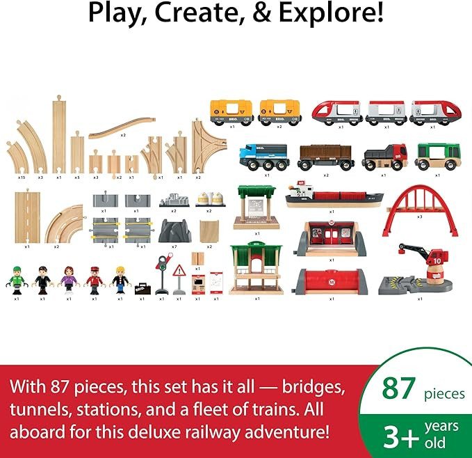 BRIO World Deluxe Railway Set - 87-Piece Wooden Train Set - Includes Passenger & Freight Trains, ... | Amazon (US)