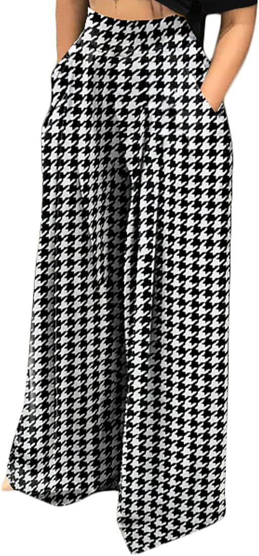 NRTHYE Womens Palazzo Long Pants High Waist Wide Leg Stretchy Loose Fit Casual Trousers with Pock... | Amazon (US)