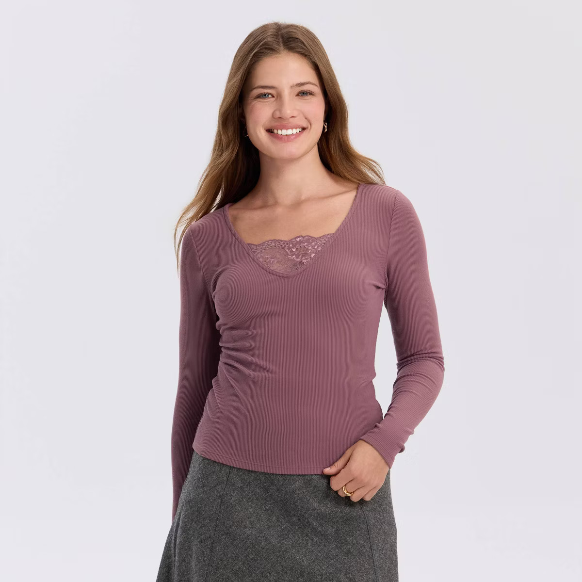 Women's Long Sleeve Lace Neck Knit Top - A New Day™ | Target