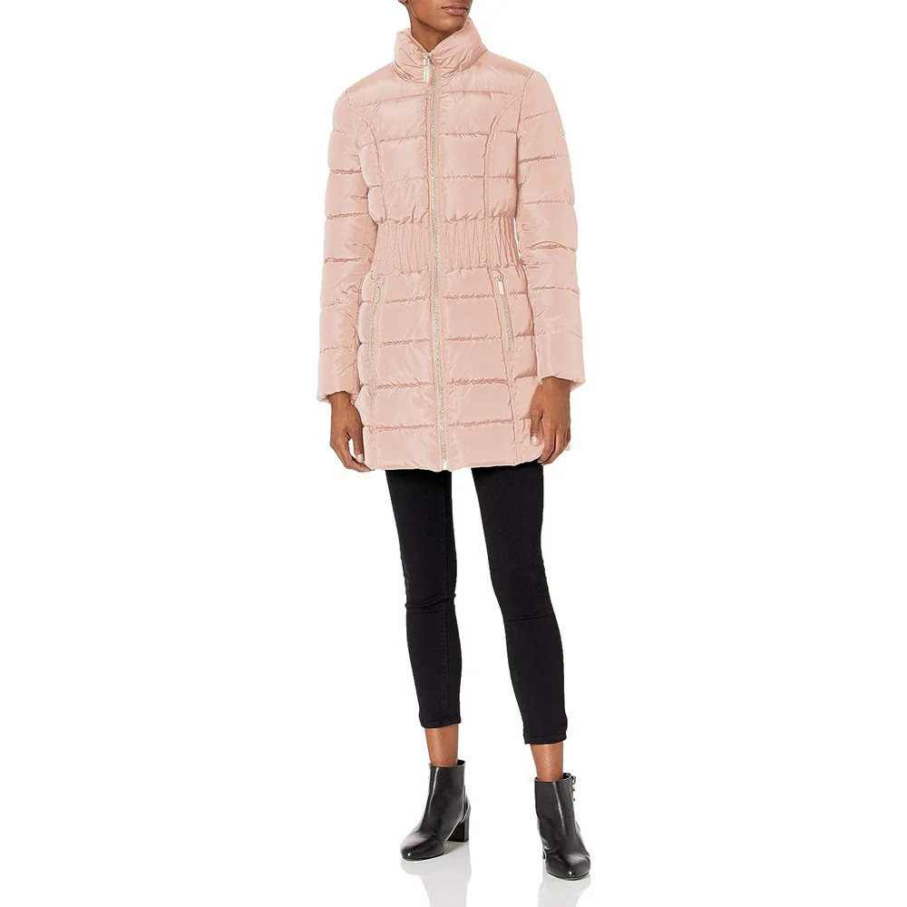 LAUNDRY BY SHELLI SEGAL Women 3/4 Puffer Cinched Waist Faux Fur Hood Dusty Pink | Shop Simon