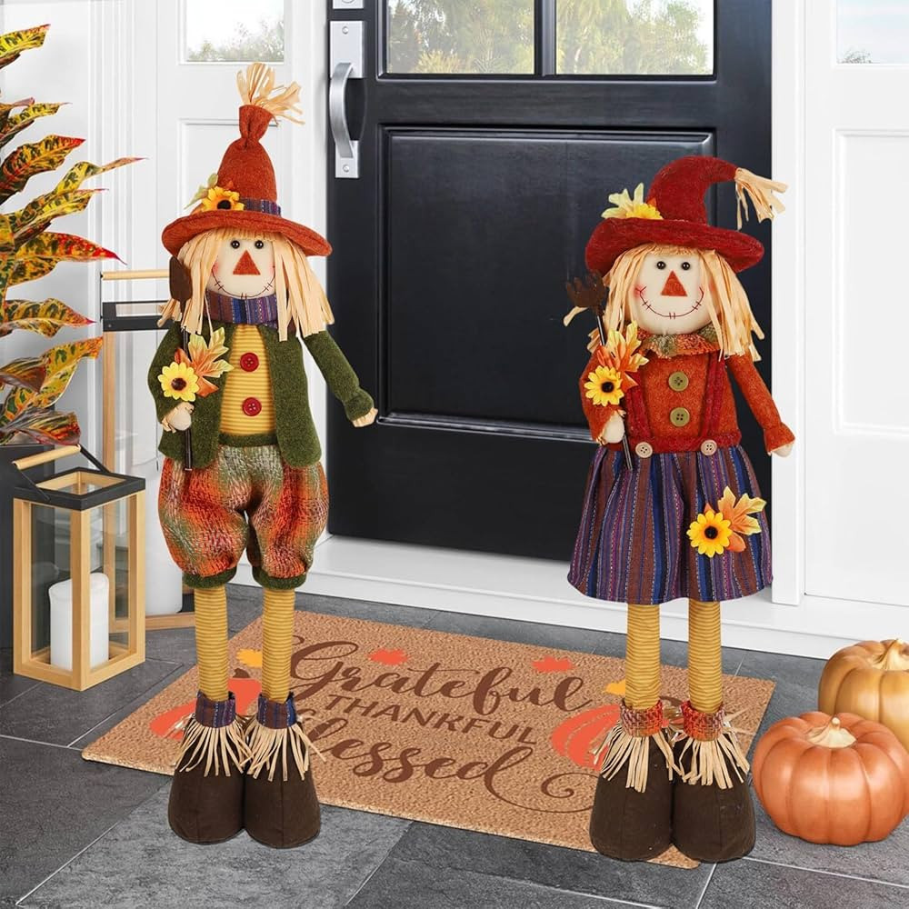 Juegoal 2Pack Fall Decorations Large Plush Scarecrows with Stretchable Legs, 28" Standing Scarecr... | Amazon (US)