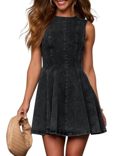 KDF Black Denim Dress for Women Sleeveless Babydoll Tank Jean Dress Slim Fit A-Line Summer Dresses for Women 2025 | Amazon (US)
