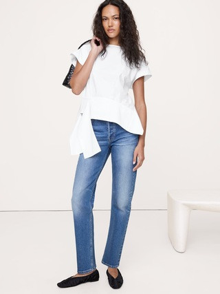 Cotton Poplin Boatneck Asymmetrical Top | Banana Republic (US)