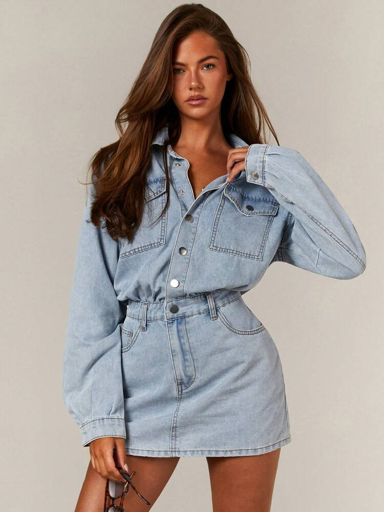 Athîral Women's Denim Button Up Longsleeve Mini Dress, Casual, Vintage, Fall Women Clothes, Western Wear Women | SHEIN
