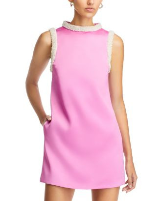 Faux Pearl Trim Satin Shift Mini Dress | Bloomingdale's (US)