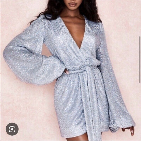 Elegant Silver Sequin Wrap Dress | Poshmark
