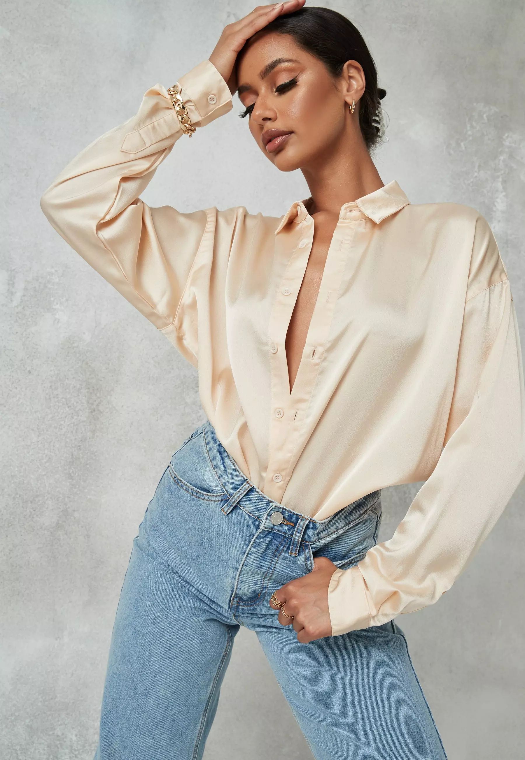 Nude Extreme Oversized Satin Shirt | Missguided (US & CA)