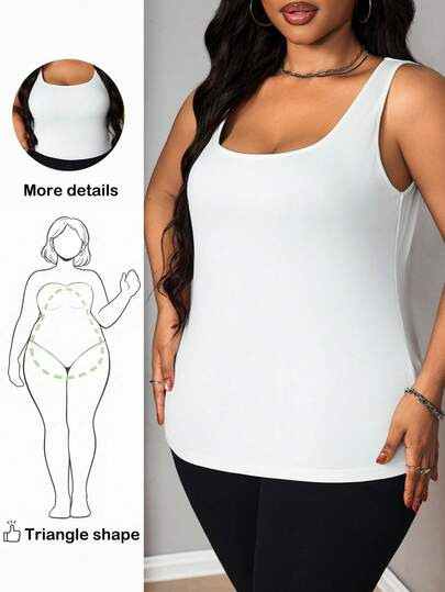 Plus Size Women Solid Color Casual Camisole Top, For Pear Triangle Body Shape, For Body Shape, Fo... | SHEIN
