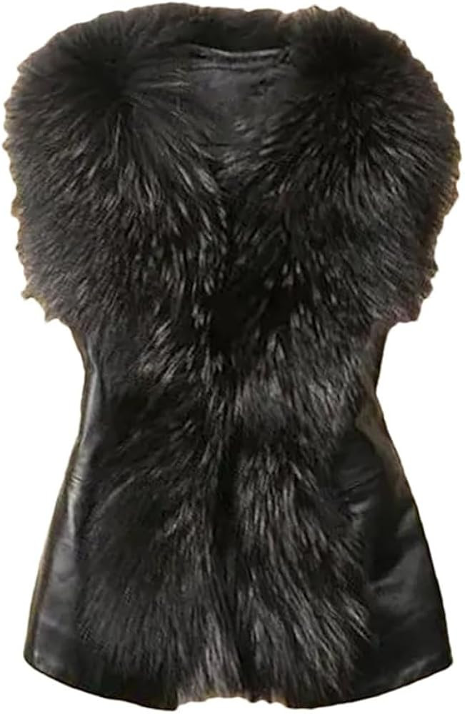Fall Female Sleeveless Short Fake Fur Vest Women Black Faux Fur Vest Coat | Amazon (US)