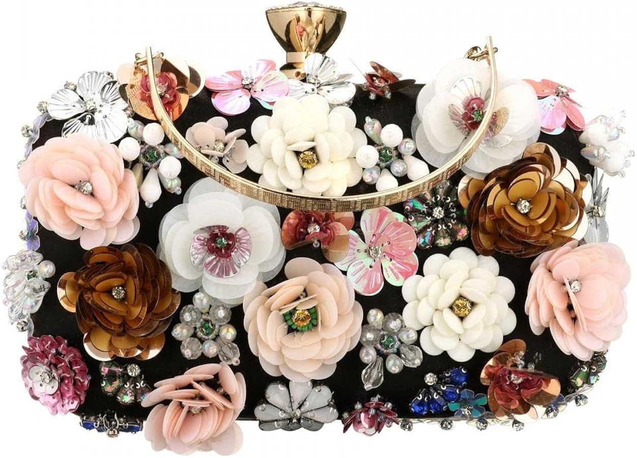 Gets PU Leather Purses and Handbags for Women Floral Beaded Clutch Purse for Wedding Clear Crossb... | Amazon (US)