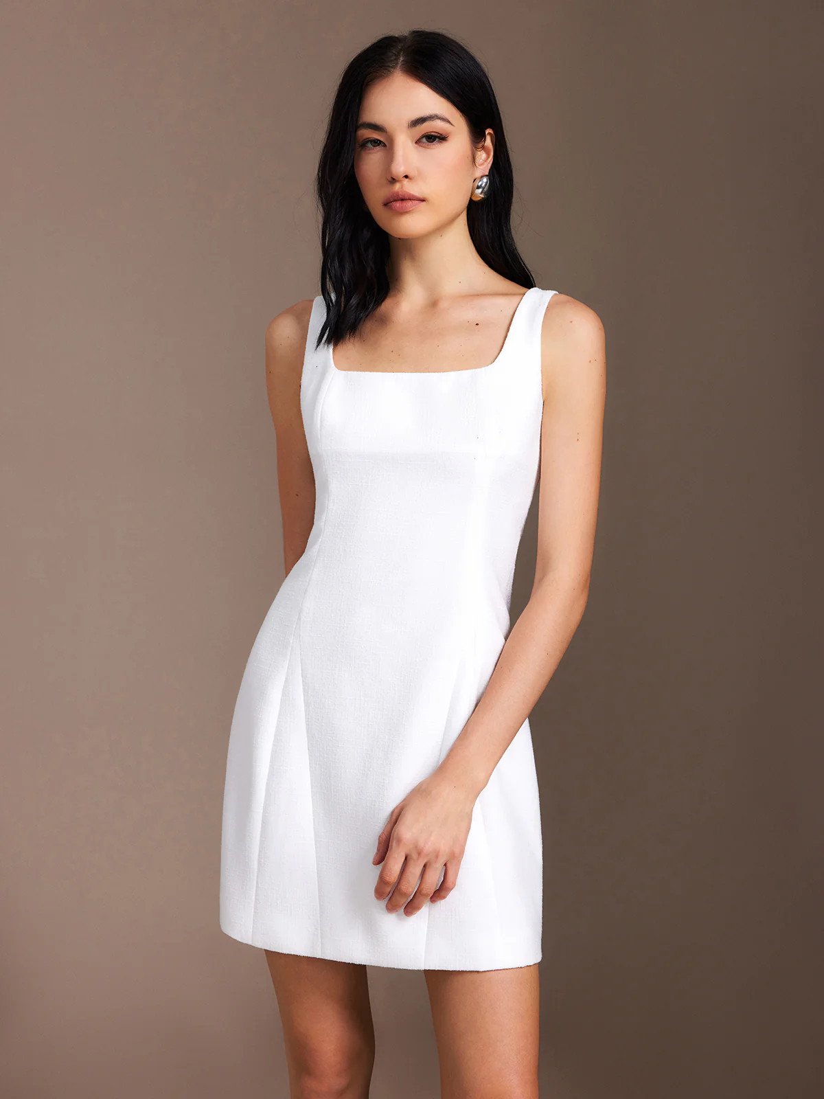 Piping Zipper Solid Short Dress | Commense