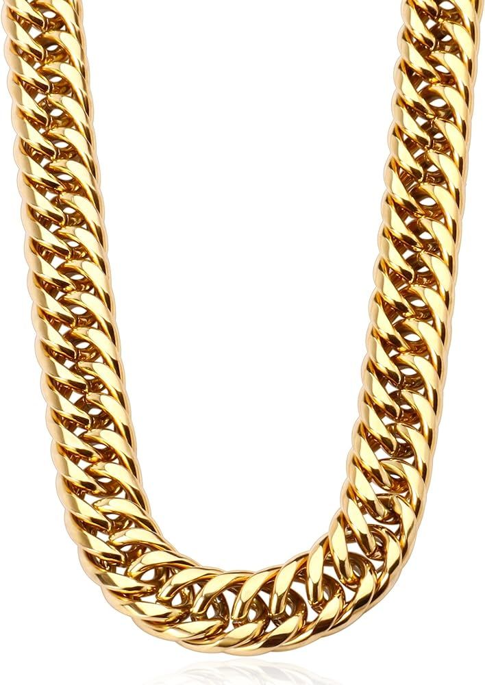 AILPIWE Gold Cuban Link Chain for Men 9mm 18K Gold Plated Double Cuban Curb Link Chain Necklace f... | Amazon (US)