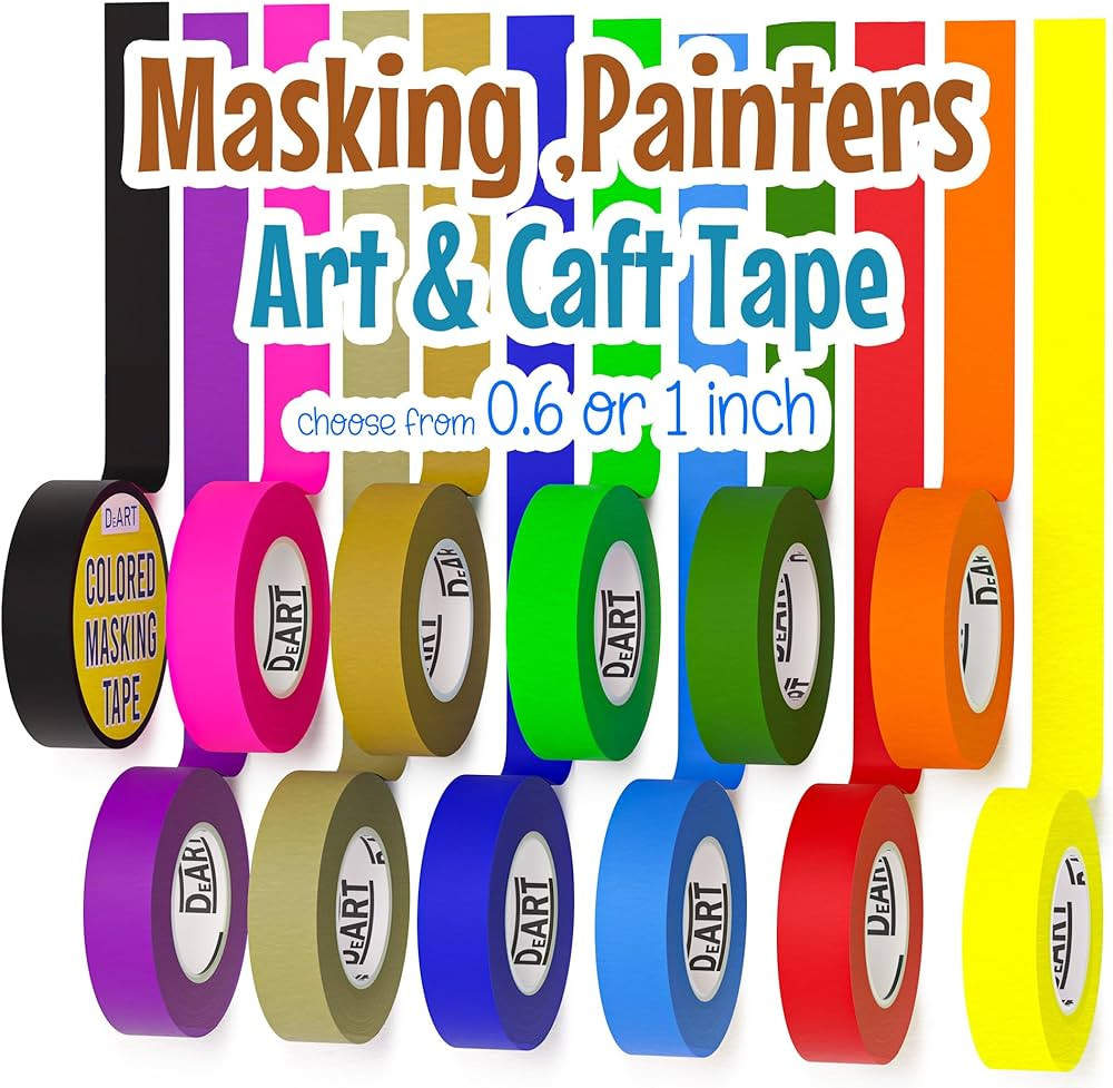 Colored Masking Tape Painters Tape Writable 12 or 8 Pack 1 inch or 0.6 Inches for Arts & Crafts L... | Amazon (US)