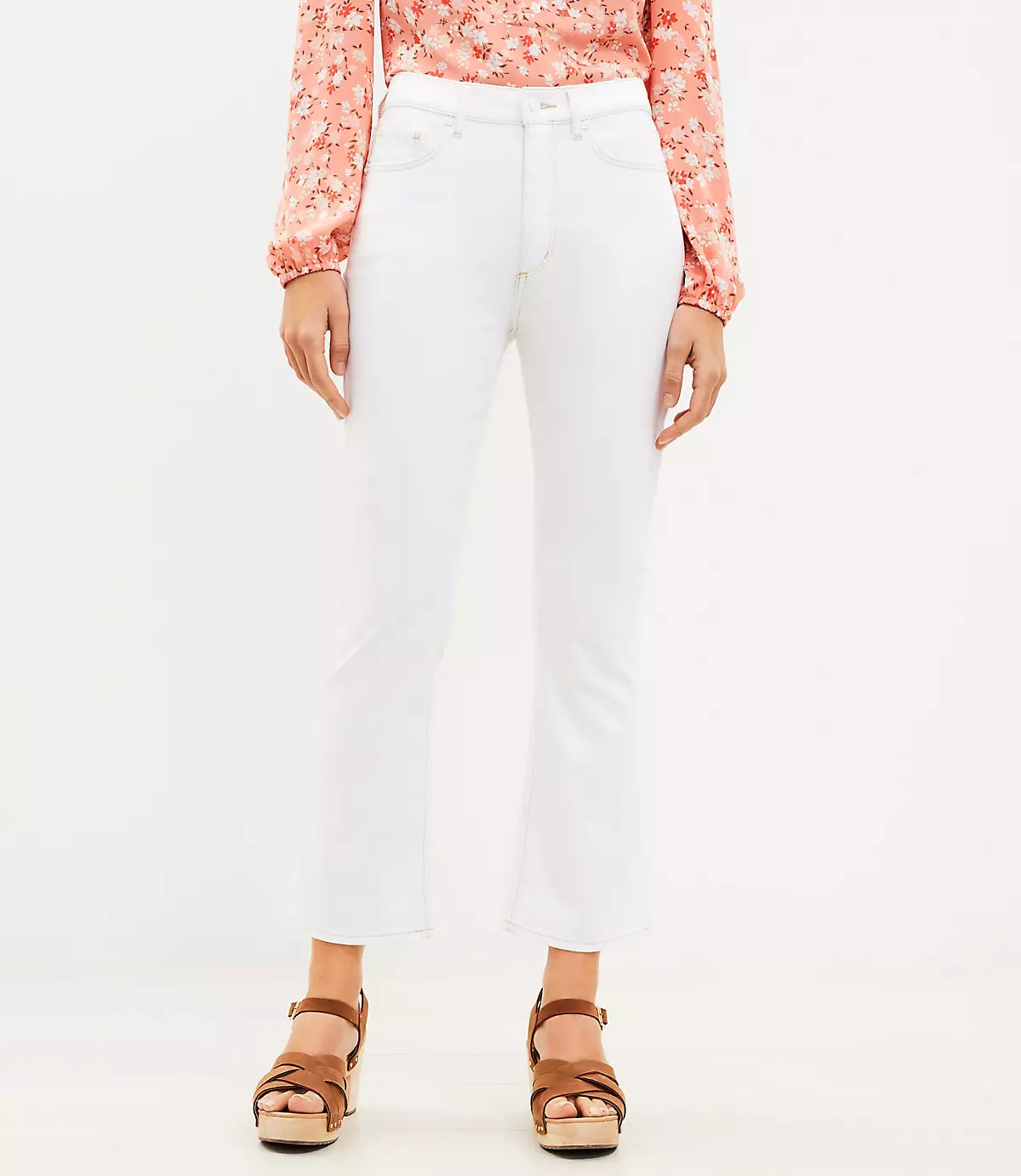 High Rise Kick Crop Jeans in White | LOFT