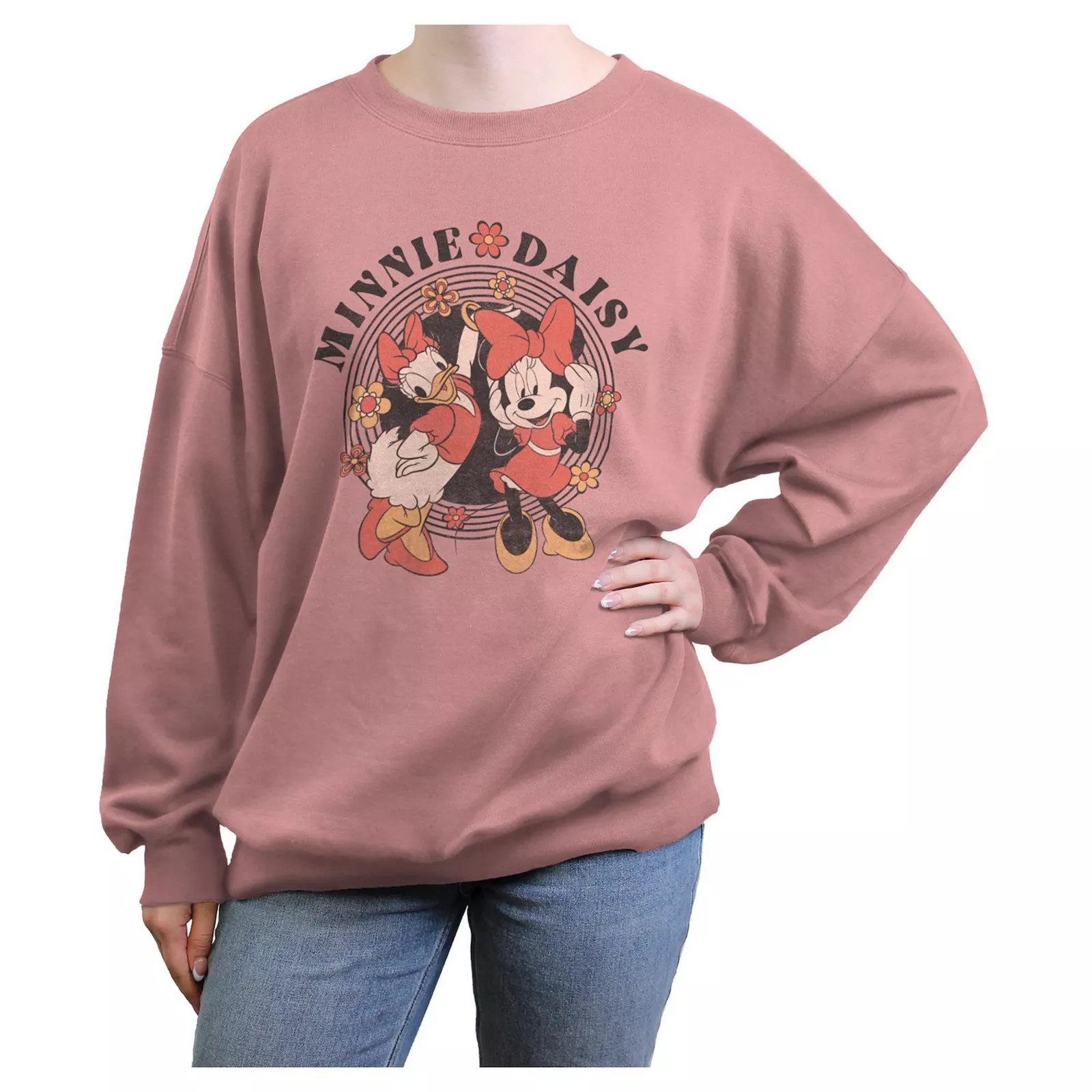 Disney's Minnie Mouse And Daisy Duck Flower Ladies Juniors' Oversized Graphic Pullover, Girl's, Size: XL, Desert Pink | Kohl's