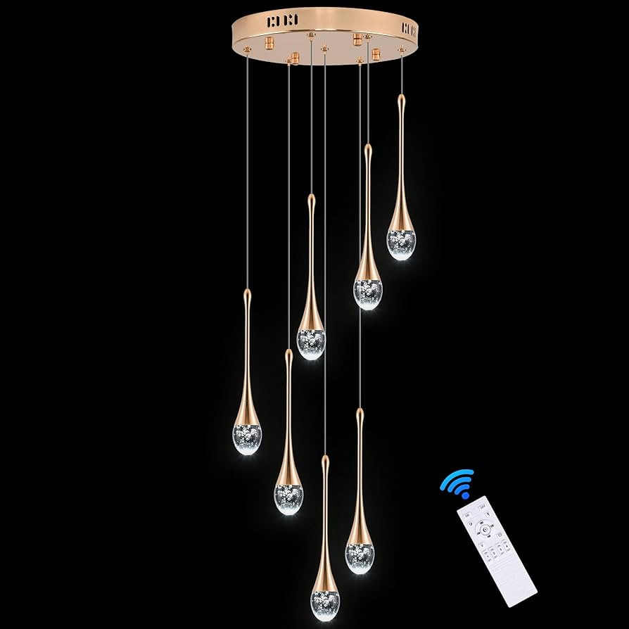 Modern Crystal Chandelier 7-Lights Gold, H60'' High Ceiling Spiral Dimmable LED Bubble Crystal Ra... | Amazon (US)