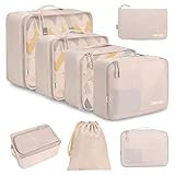 BAGAIL 8 Set Packing Cubes Luggage Packing Organizers for Travel Accessories-Cream | Amazon (US)