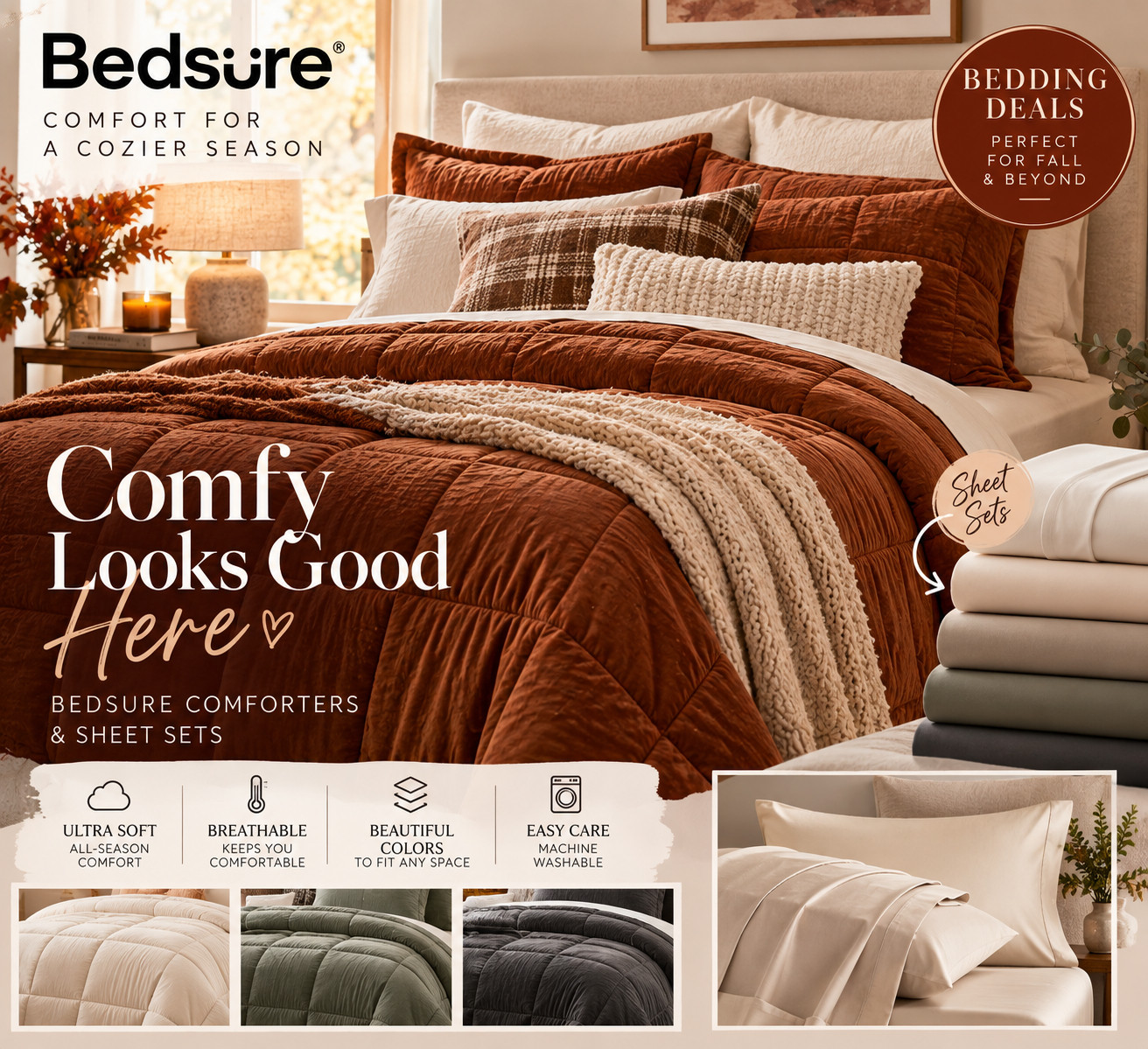 Fall bedding refresh 🍂🛏️

One of the easiest ways to make the bedroom feel ready for fall? Change the layers.

I’m watching **Bedsure comforters, sheet sets, textured throws + cozy bedding** as we head into Amazon Prime Big Deal Days. Think warmer textures, soft neutrals, rust, caramel + those extra-cozy layers that make getting out of bed significantly harder. 🤎

I linked some of my favorite **Bedsure bedding finds** to shop now — and I’ll be watching prices as we get closer to Prime Big Deal Days, October 6–7.

🛏️ Comforters  
☁️ Soft sheet sets  
🍂 Cozy throws  
🤎 Fall-ready bedding

Shop the edit below ↓

#LTKHome #LTKFinds #AmazonFinds #Bedsure #FallBedding #BedroomRefresh #CozyHome #FallHome #AmazonHome #TheHollowQuill #SandalwoodAndSerenity 

 #LTKdayinmylife #LTKootd #LTKHome