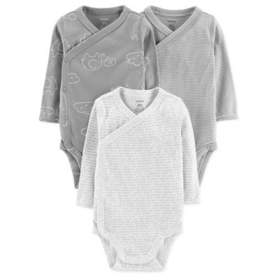 carter's® Newborn 3-Pack Elephant Clouds Long Sleeve Bodysuits in Grey | buybuy BABY