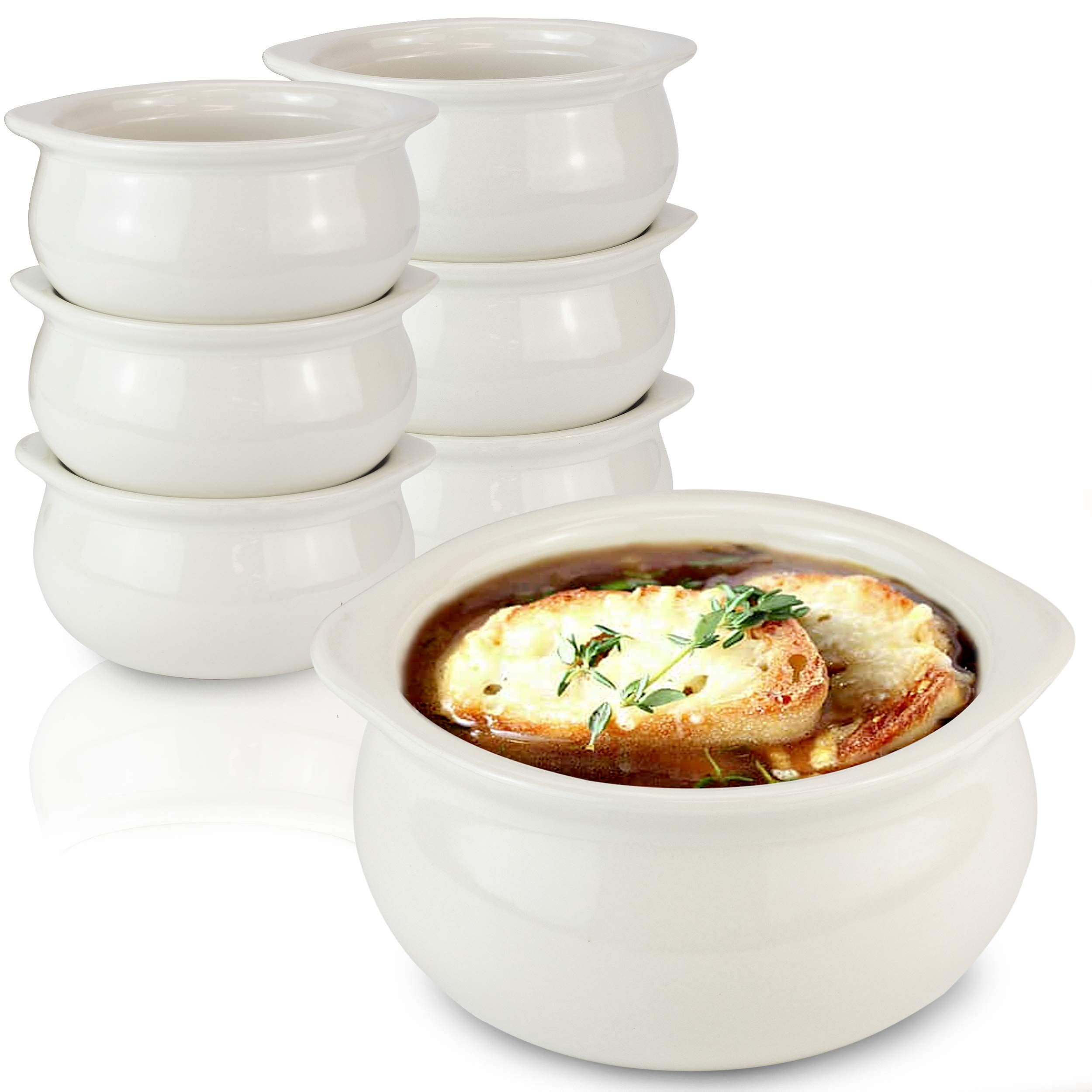 [6 Pack] 12 Oz French Onion Soup Crock - Ivory Premium Ceramic Porcelain Bowls, Microwave Oven Safe, | Amazon (US)