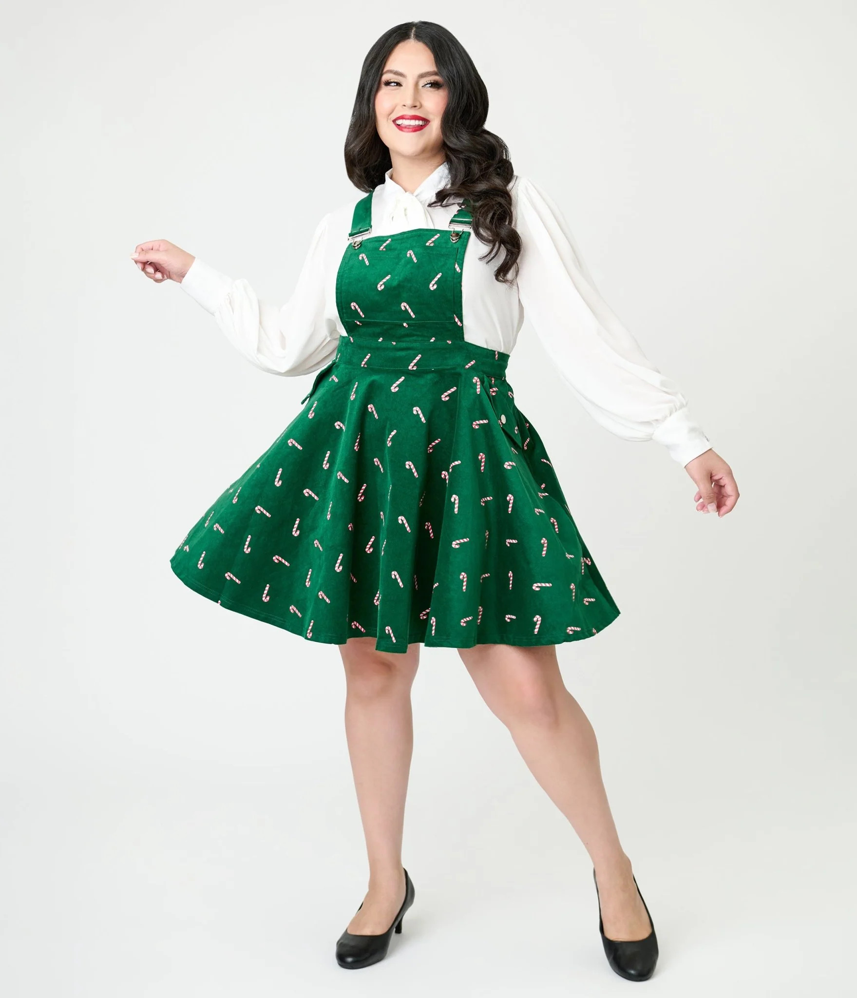 Unique Vintage Plus Size Green & Candy Cane Stamp Brionne Pinafore Ski | UniqueVintage