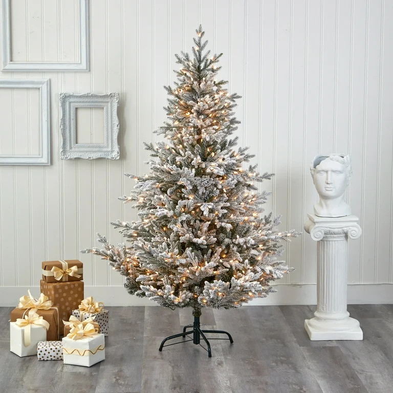 Nearly Natural 6' Green Fraser Fir Flocked Artificial Christmas Tree Prelit 500 Warm White Lights... | Walmart (US)