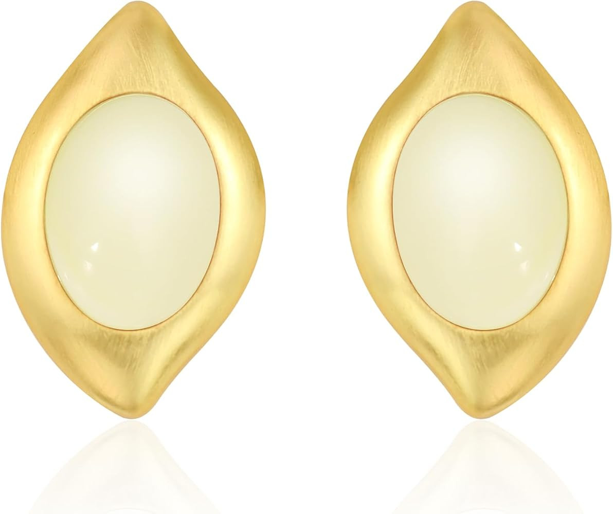 Chunky Gold Earrings for Women, Trendy Vintage 14K Gold Plated Black Cubic Zirconia Enamel Stud S... | Amazon (US)