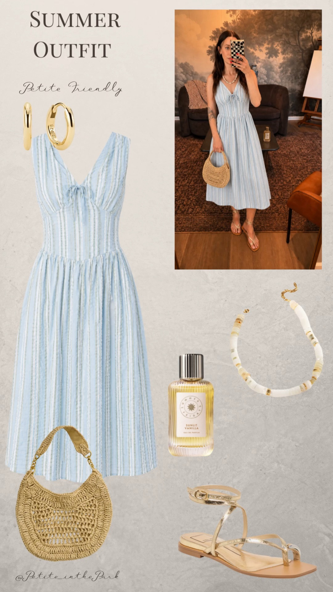 Summer petite outfit  

Summer outfit, summer trends, casual summer outfit, petite summer outfit, summer fashion, summer style, petite style, petite summer style, casual petite outfit, minimal outfit, minimal summer outfit, memorial day outfit, summer dress, petite friendly dress, blue dress, midi dress, sandals, leather sandals, gold sandals, shoulder bag, raffia bag, tan bag, tan purse, gold earrings, gold hoop earrings, gold necklace, minimal jewelry  #casualoutfit #petiteoutifts #summeroutfits #summeroutfit2026 #summertrends

#LTKSaleAlert #LTKPetite #LTKSeasonal