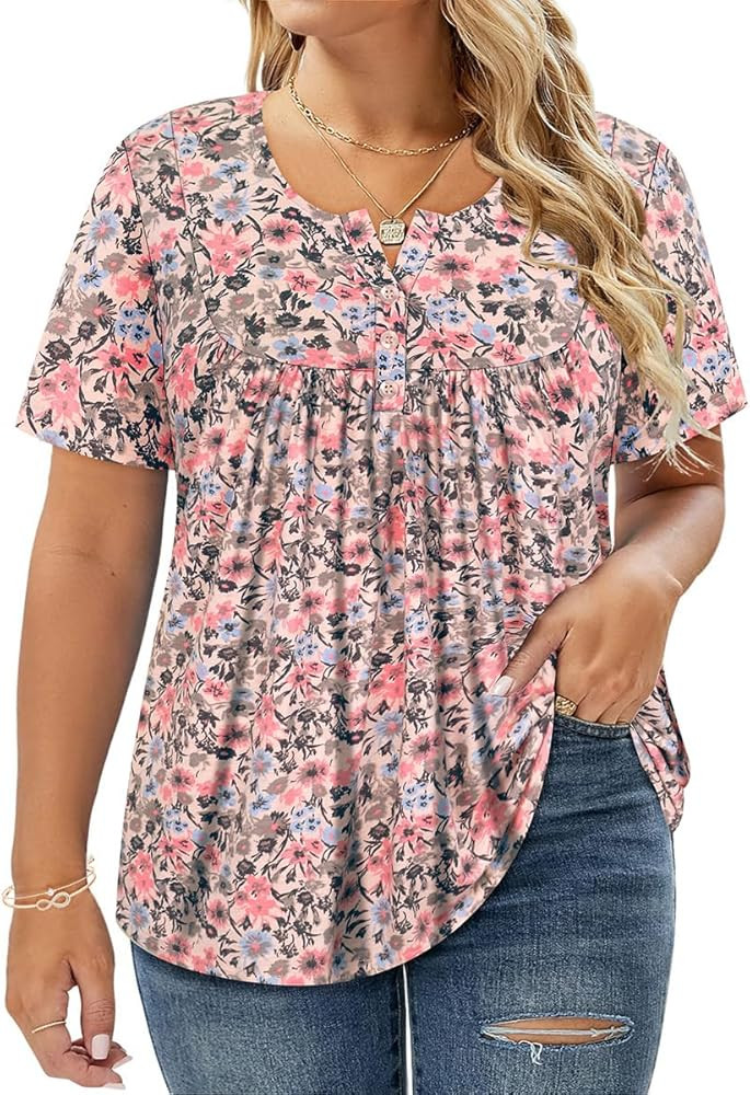 RITERA Women’s Plus Size Casual Tops V Round Neck Tshirts Blouse for Women Girls Basic Summer B... | Amazon (US)