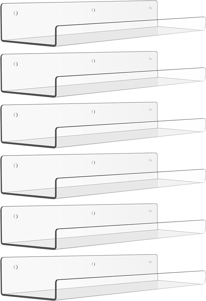 upsimples 6 Pack Acrylic Shelves for Wall Storage, 15" Floating Bookshelves for Kids, Display She... | Amazon (US)