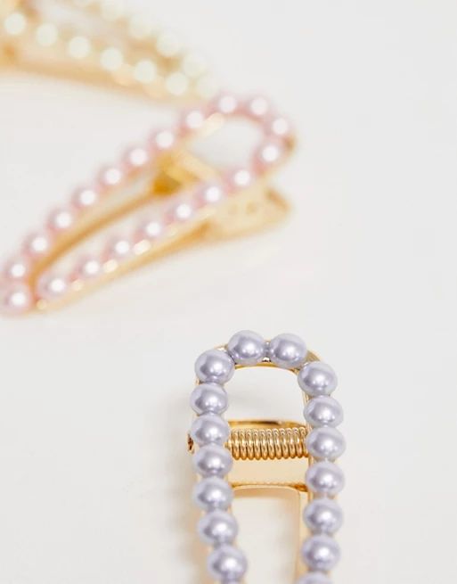 ASOS DESIGN pack of 3 hair clips with pastel pearls in gold tone | ASOS US