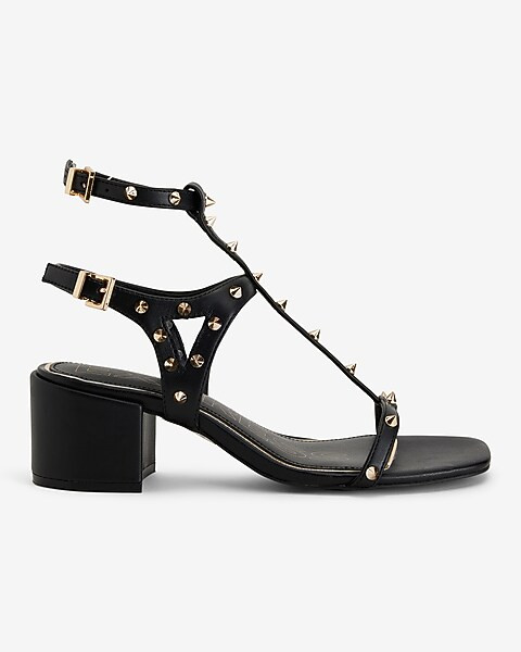 Studded Strappy Block Mid Heeled Sandals | Express