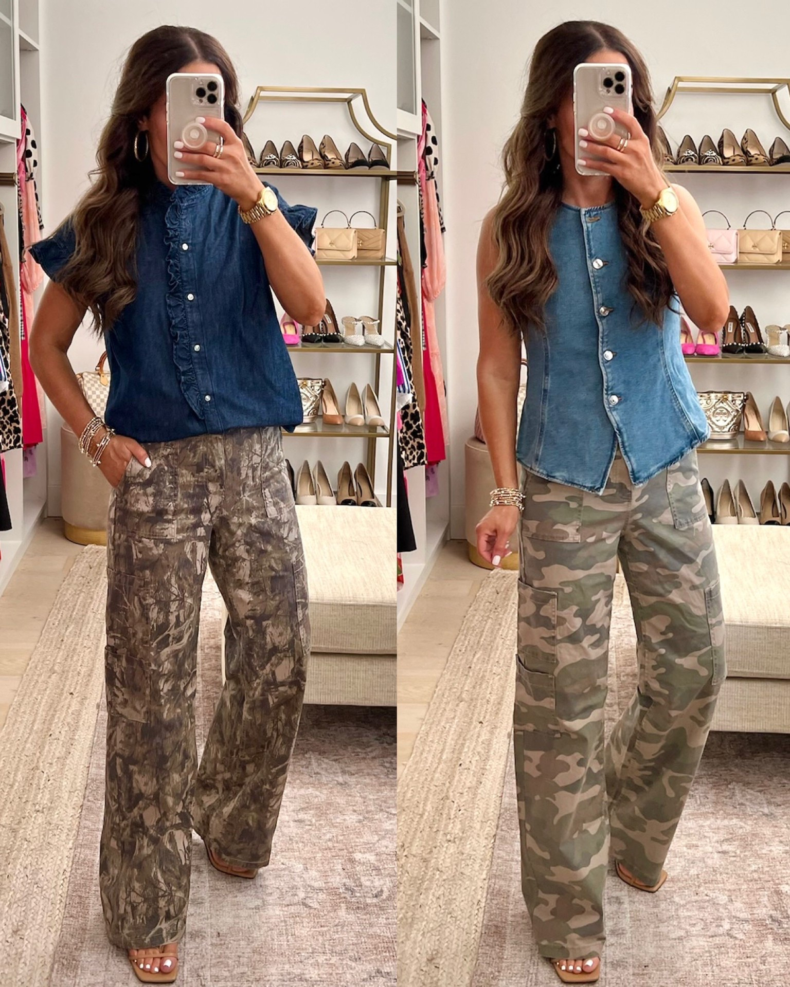 NOTE: this post went viral so we are SO sorry the sizes are low :( 
SIZING - wearing  size S in pants and S in the ruffle top. Sized down to xs in the vest. Only size down in it if you’re between sizes. Size down in pants if you’re between sizes 