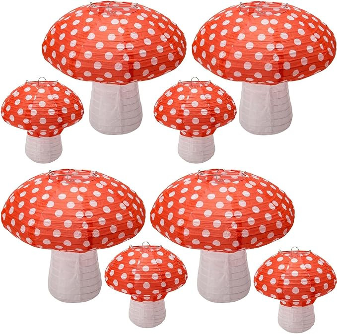 Windspeed 8Pcs Mushroom Shaped Paper Lanterns Large 3D Mushroom Paper Lanterns Decoration Hanging... | Amazon (US)