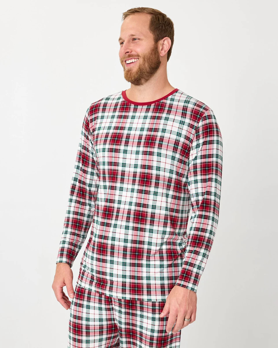 Holly Plaid Men's Long Sleeve Pajama Top | Little Sleepies