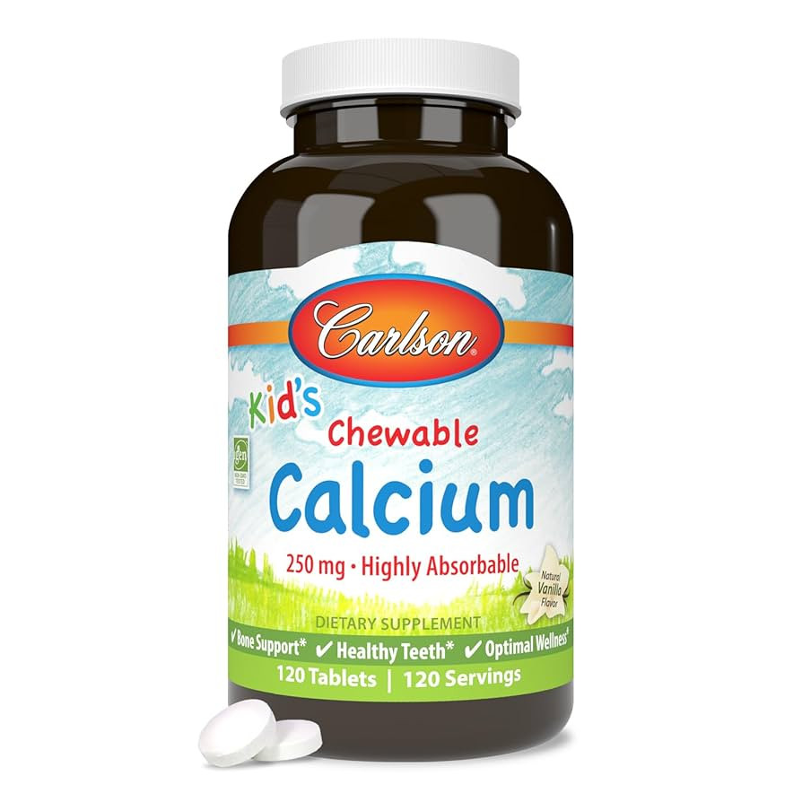 Carlson - Kid's Chewable Calcium, 250 mg, Highly Absorbable, Bone & Teeth Support, Optimal Wellne... | Amazon (US)