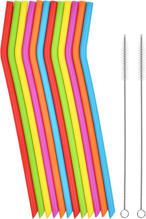 Reusable Silicone Drinking Straws, 12 Pcs Long Flexible Straws with 2 Cleaning Brushes for 20 and... | Amazon (US)