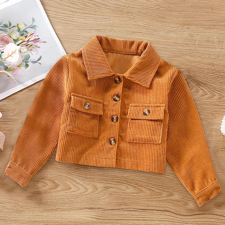 Toddler Girl Lapel Collar Button Design Pocket Pink Ribbed Jacket Coat | PatPat