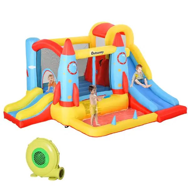 Outsunny 4-in-1 Kids Inflatable Bounce House Jumping Castle with 2 Slides, Climbing Wall, Trampol... | Bed Bath & Beyond