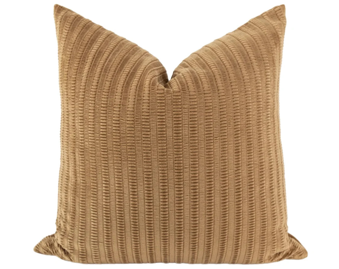 Caramel Striped Throw Pillow Bronze Velvet Throw Pillow - Etsy | Etsy (US)