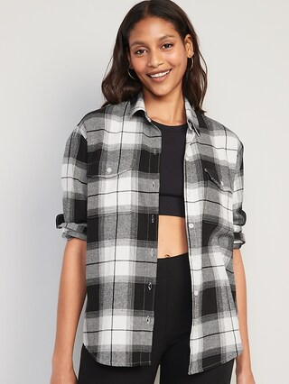 Long-Sleeve Plaid Flannel Boyfriend Tunic Shirt for Women | Old Navy (US)
